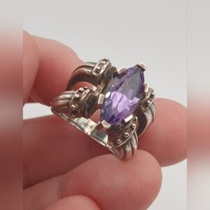 Signed 925 Chunky Silver With Purple Stone